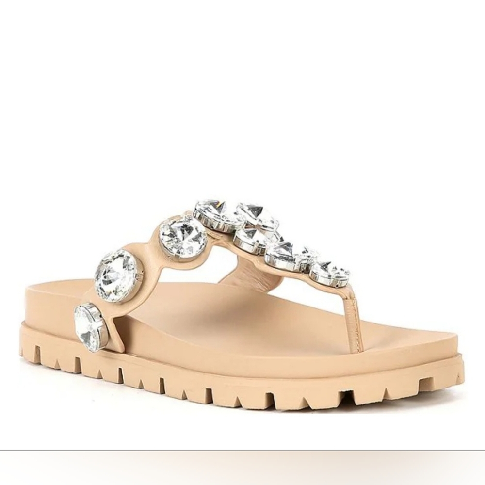 Gianni Bini Thong Sandals 9 Cream Vegan Leather Beach-Bar Embellished New $90